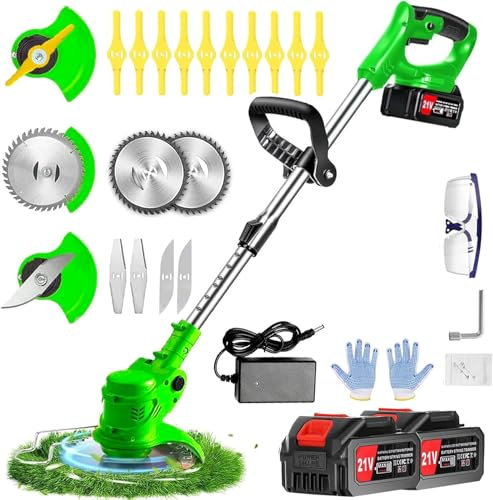 Débroussailleuses Electrique sans Fil, Coupe Bordures sans Fil a 2 21V 4.0Ah Batterie et Chargeur Rapide & 3 Types Lames, Debrouissalleuses a Batterie pour Tondre Les Pelouses du Jardin Pelouse Ferme