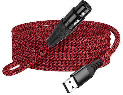 SinLoon XLR-auf-USB-Mikrofonkabel 3-Polige XLR-Buchse zu USB-A Adapter | 2m/6,5FT geflochtenes Audiokabel Für PC- und Aufnahmegeräte-Verbindungen