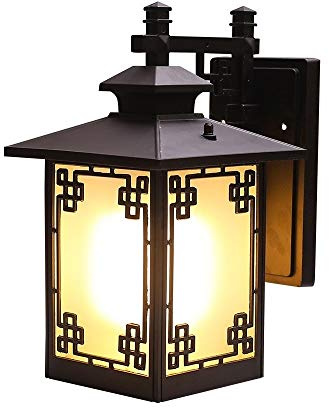 Lampada da parete in vetro satinato impermeabile in alluminio per esterni in stile cinese, quadrata, stile giapponese, semplice, antica, vintage, marrone, per villa, veranda, giardino, patio, applique