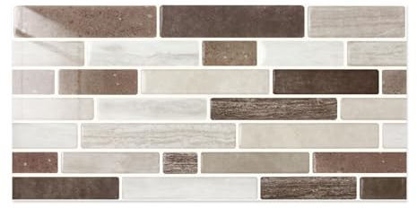 Commomy 12 Piezas Azulejos Adhesivos Cocina Baño, 15 x 30 cm, Pegatinas de Baldosas Adhesivas Pared Autoadhesivos, Mármol Marrón, Impermeables, para Salpicaderos Decoración de Interiores