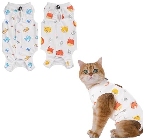 GIEEU 2 PCS Body Gata Esterilización, Traje Recuperación Gato Transpirable, Body Gatos Postoperatorio Hembra de Esterilización para el Cuidado de Heridas Abdominales, Alternativa a los Collares Isabel
