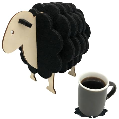 Set di 6 sottobicchieri in feltro di pecora assorbenti in lana di feltro con design puzzle, con supporto in legno e confezione regalo sostenibile, divertente decorazione da tavolo per soggiorno
