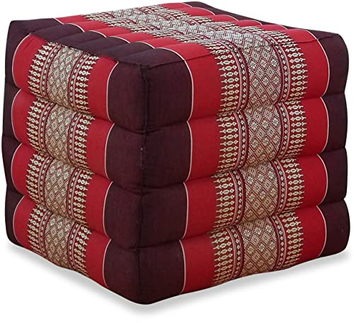 livasia Würfelkissen quadratisch - 40x40x40cm - Sitzhocker mit organischem Kapok, Sitzpouf, Lagerungswürfel viereckig, Bodenkissen Hocker Fußbank Fußhocker handgefertigt (Rubinrot)