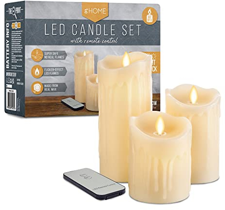 iN LED Candles Flickering – Electric Flameless Non Drip Dancing Candle with Remote – Battery Operated Candles Real Wax Candle Home (Set of 3)