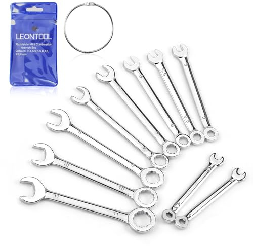 LEONTOOL Small Wrench Set Metric 4mm to 11mm Open End and Box End Spanner 10 Pcs Ignition Wrench Set with Key Ring Mini Wrench Set for Automotive Technicians and Industrial Users