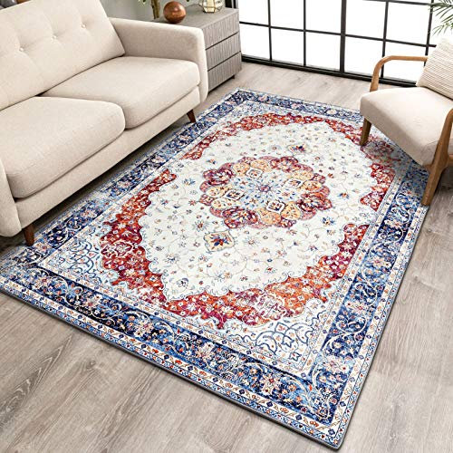TALETA Teppich Wohnzimmer, Teppich waschbar rutschfest, graue Teppiche mit Muster für Wohnzimmer, Schlafzimmer, Vintage orientalischer Teppich Groß: 120 x 170 cm, orange