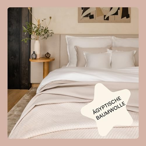 Amqua Mako Satin Bettwäsche Set 155x220cm + Kissenbezug 80x80cm, 100% ägyptische Baumwolle (Zertifiziert), weiß