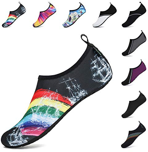 SAGUARO Badeschuhe Damen Wasserschuhe Herren Atmungsaktiv Strandschuhe für Yoga Aquaschuhe Frauen Surfschuhe Männer Sommer Strand Garten Wassersport Surfen Beach Regenbogen 38/39 EU