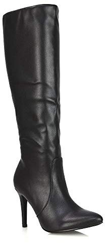 ESSEX GLAM Womens Knee High Boots Ladies Stiletto Heel Calf Pointed Toe Synthetic Leather Evening Boots Size 3-8