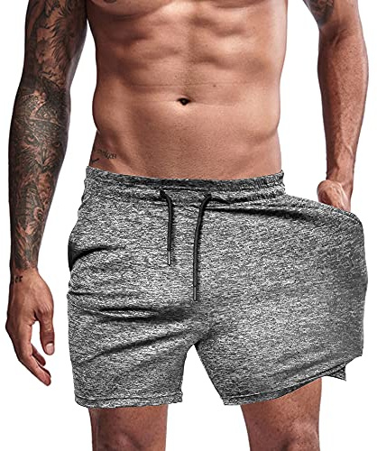 Agilelin Sportshorts för män, innersöm med ficka, träning, snabbtorkande, GRÅ, M