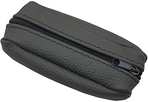 Astuccio per chiavi in pelle bovina, grande, con 2 scomparti con chiusura lampo (Design 2 / Grigio scuro)