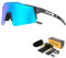 KAPVOE Polarisiert Fahrradbrille mit 4 wechselgläser TR90 Rahmen für Herren Damen Sport Radfahren MTB Sportsonnenbrille Radbrille Sportbrille Fahren Angeln Baseball Laufen 07 Blau Schwarz