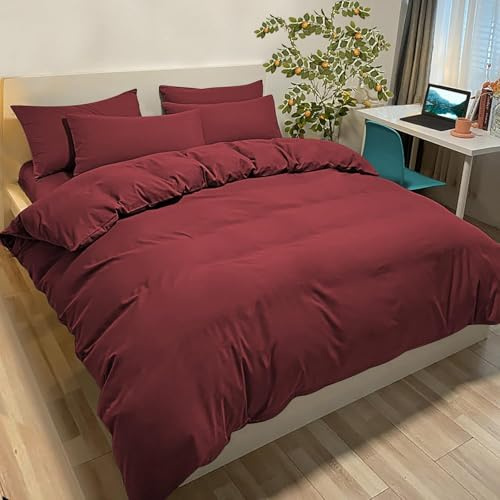 Poligino Housse de Couette 240x260 cm avec 2 Taies Oreiller 65x65 cm - Bordeaux - Parure Lit 2 Personnes Microfibre - Oeko TEX - Confortable, Doux, Haute Qualité et Anti-Allergique