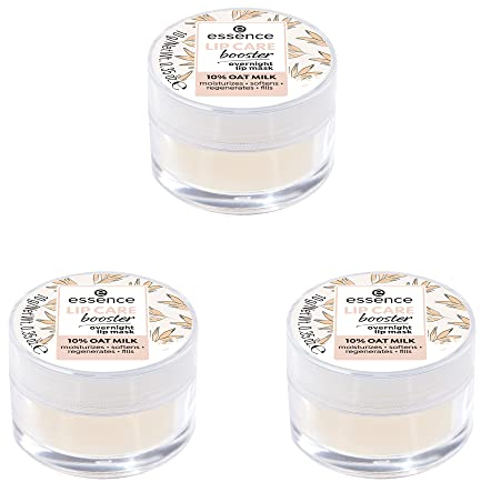 essence LIP CARE booster overnight lip mask, Lippenpeeling, Gelb, feuchtigkeitsspendend, regenerierend, glättend, vegan, ohne Parabene, ohne Mikroplastikpartikel, Nanopartikel frei, 3er Pack (3x10g)