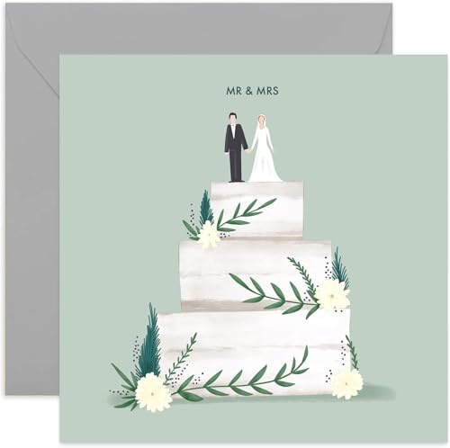 Old English Co. Wedding Cake Card - Floral Wedding Wishes Greeting Card | For the Happy Couple, Bride and Groom, Newly Weds | Blank Inside & Envelope Included (Mr and Mrs)