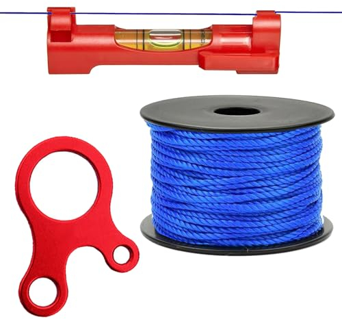 SmartyFix® Maurerschnur-Set 50 m – inkl. Schnurspanner für Schnüre bis 2 mm & Schnurwasserwaage – Profi-Richtschnur für Pflasterarbeiten, Mauerbau & Gartenprojekte