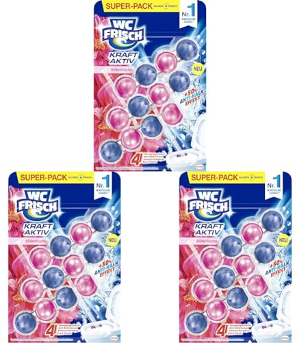 WC FRISCH Kraft Aktiv Duftspüler Blüten-Frische (150 g), WC Reiniger für Reinigung bei jeder Spülung, Duftsteine für langanhaltend frischen Duft, + 50% Anti-Kalk Effekt* (Packung mit 3)