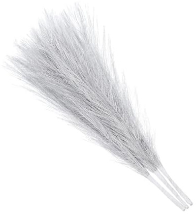 Rebower Faux Pampas gräs falsk Pampas gräs dekor, [för vardagsrum fest vägg vas bröllopsdekoration] – 45 cm/17,7 tum/silver/3 st