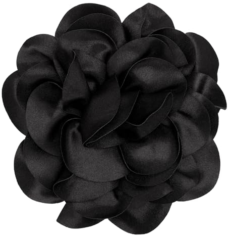 Blumenbrosche, 19 cm Große Rosenblumenbrosche, Blumenbrosche aus Stoff Einfarbige Broschen Große Kamelie Blumennadeln für Damen Abschlussball Hochzeit Kleidungszubehör (Schwarz)