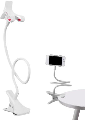 Cell Phone Clip Holder - Long Arm Phone Holder, Gooseneck Smartphone Stand | 360 Adjustable Table Phone Holder with Deformation and Versatile Gooseneck, Lazy Stand Mobile Phone Holder for Bedside