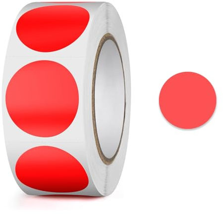 Runde Aufkleber 25mm 500 Stück Selbstklebend Rolle kleine Bunte Klebepunkte Etiketten Sticker Aufkleber Rund Markierungspunkte (Rot)