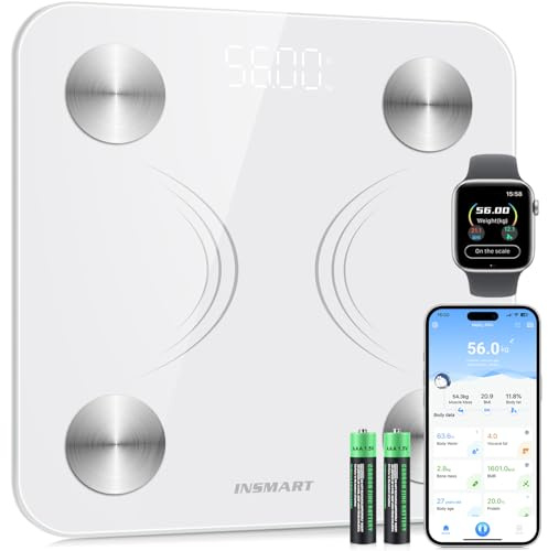 INSMART Bathroom Weighing Scales For Body Weight with APP | Smart Digital Bluetooth Body Fat Scale Body Composition Analyzer for Fitness Accurate Bmi Health Electronic (ST:LB/LB/KG)