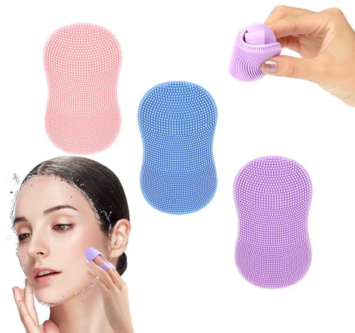 3 Stück Silikon Gesichtswäscher, Manueller Gesichtsreiniger, Gesichtswaschbürste Massagebürste für Peeling, Mitesser und Akne, Tiefenreinigung Hautpflege (Blue+Pink+Purple)