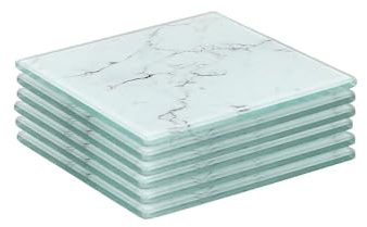 Harbour Housewares Square Glass Coasters - Marble - 6x Home Kitchen Living Room Office Bedroom Coffee Dining Dinner Table Décor Tea Cup Candle Vase Holder Placemats Place Mat Accessories Set