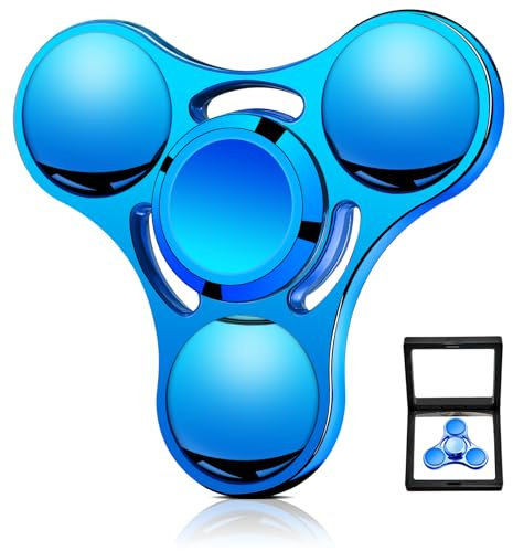 SCIONE 1PC Metal Fidget Spinner - High-Speed Hand Spinner for Kids Fidget Toy Adults - Anxiety & Stress Relief Sensory Toy with Removable Bearing Caps - Perfect for Office, Classroom & Party (Blue)