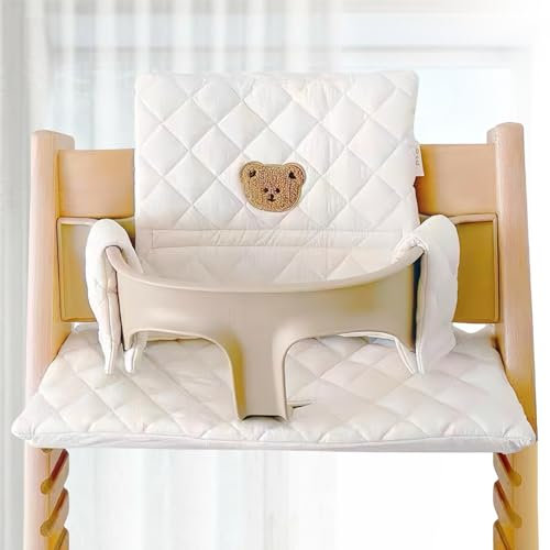 LEKEFET Kids Sitzkissen für Stokke Tripp Trapp - 2-teilig Wasserdicht Hochstuhl, Abnehmbar Weich für Säuglinge, Einfache Reinigung und Befestigung - Weiß, Bär