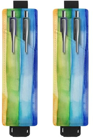 VAPOKF 2 portapenne regolabili con fascia elastica per quaderni, in pelle PU, portapenne, per riviste, libri, agende, raccoglitori, tablet, a righe arcobaleno