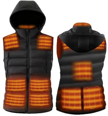 DR.PREPARE Gilet Riscaldato con Cappuccio Unisex con Batteria 7,4 V 16000 mAh 3 Livelli di Calore 10 Zone di riscaldamento Giubbotto Riscaldato per Uomo e Donna per Sci Pesca Escursionismo