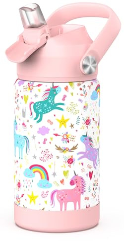 Ntswasd Girls Insulated Water Bottle with Straw,350 Ml Kids Cups with Stainless Steel Leak Proof for School Daycare(Unicorn)