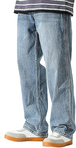 Pantalons Homme Jeans Gris Bleu Mode Punk Grande Taille Ample Stretch Pantalon Homme Droit Denim Blanc Noir Travail Décontracté Automne Hiver Loose Fit Straight Leg Men Pants Jean (Light Blue, 32)