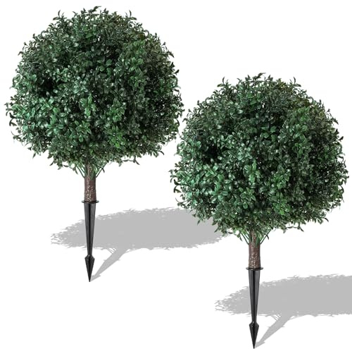 VivaPeak 2 Pack Artificial Urn Filler, Artificial Boxwood Topiary Shrubs, UV-Resistant Evergreen Plants, Indoor/Outdoor Decoration, Suitable for porches, courtyards, Gardens, and Flower beds
