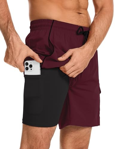 Atforna badbyxor herr långa 2 i 1 badshorts med kompression snabbtorkande ventilerande simbyxor män för pool sjö strand semester och vardag