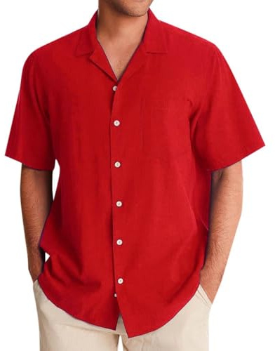 Chemise Lin Homme en Tee Shirt Champêtre Chemisette Western Africaine Manche Courte Décontractée Vintage Légère Plage Manches Courtes Été Grande Taille
