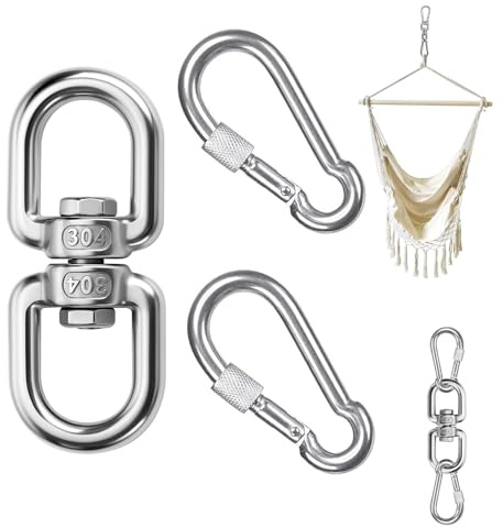 UZYXC Girella In Acciaio Inox M8 Con 2 Moschettoni Grandi Bloccabili, Per Altalena, Ganci Con Snodo, Sedia Appesa, Boxe, Barbecue, Supporto Girevole Robusto.