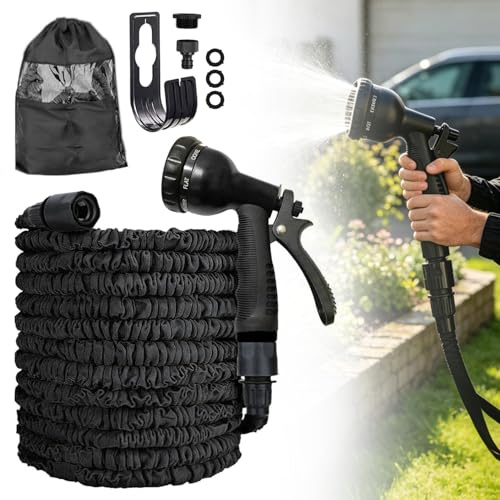 15 M Tubo Estensibile da Giardino, Tubo da giardino espandibile, Tubo Flessibile Estensibile, Canna Acqua Giardino con 8 Modalità Pistola a Spruzzo, 15 M Tubo flessibile da giardino per Prato 15m
