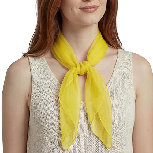Basic Sense Square Scarf - Embossed Organza-Feel Sheer Necktie - 1950s 60s Retro Style Lightweight Headwrap for Women & Groups - 24 x 24 inches (Yellow)