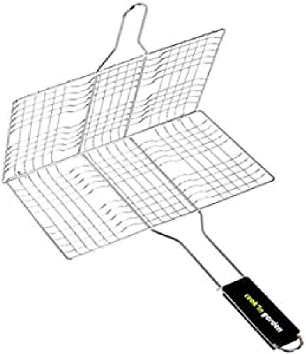 Cook'in garden, GR019, Grille Idéal 6 Steacks et Hamburgers Doubles 35X21 cm, Résistante aux flammes et hautes températures, Manche en matière softouch facile à prendre en main