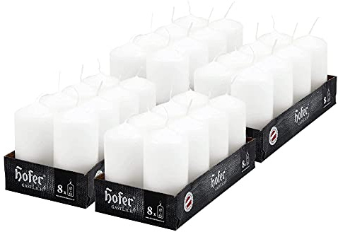 Hofer Petite Bougies Cylindrique - Lot de 32 Bougies Blanches Sans Odeur - 4,5 x 9 cm - 15 Heures Longue Durée de Bougies pour la Décoration - Cire Sans Gouttes - Non Toxique - Mèche Sans Fumée