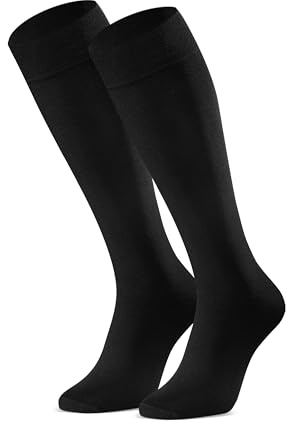 STEVEN Chaussettes Hautes pour Femme Le Mi-bas en Coton pour Dame Chaussettes Longues Décontractées ou Officielles pour Filles Au-dessus du Mollet Sous le Genou EU 35-37 Noir