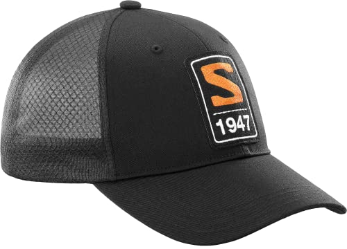 Salomon Trucker Kappe Unisex, Auffälliger Style, Vielseitiger Einsatz, Atmungsaktiver Komfort, Deep Black, Red Orange, M/L