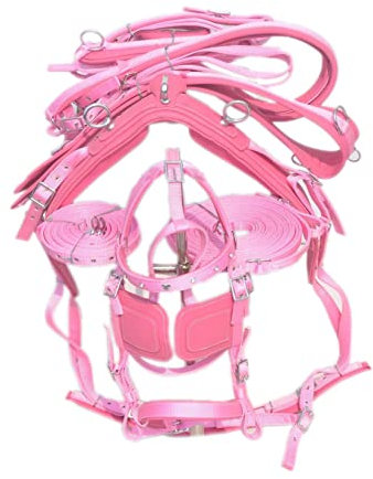 SHOWMEN CRAFT Nylon Horse Driving Harnesss For Single Horse- Pink Color With Diamonte Browbnd Bridle, harness for horses, leather horse harness (SHETLAND)