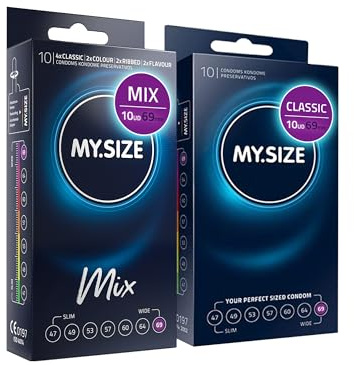 MY.SIZE Mix Set Size 7, 69 mm: 10 Classic Condoms + 10 in 4 Varieties, Flavor & Color Condoms