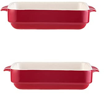 Bakform, keramisk ugnsform, liten ugnsform, rektangulär keramisk ugnsform Idealisk for ugnsform, lasagneform, liten gryta Liten ugnsform, set med 2, röd, 7 tum (Color : Rosso, Size : 5.5Inch)