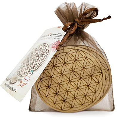 ZirbenFamilie 2er Set Glas-Untersetzer Blume des Lebens 80 mm • Duftender Ablageteller aus ZirbenHolz • EIN Produkt der ZirbenFamilie - bekannt aus dem Fachhandel & der Hotellerie