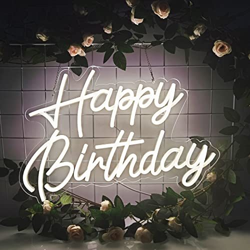 Happy Birthday Neon Sign Reusable Warm White LED Neon Night Light Birthday Party Decorations USB Operated Decorative for Backdrop Party Bedroom Wall Décor 5v,16.5*11