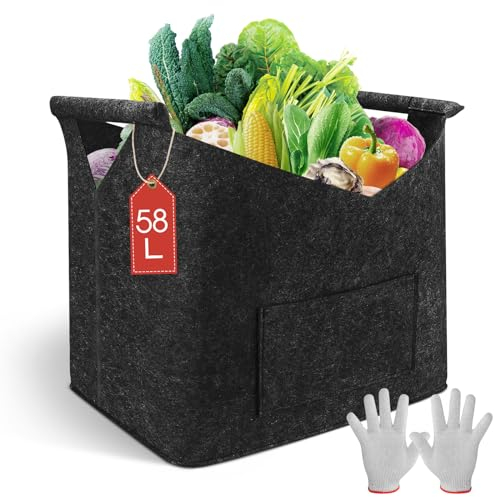 highsam Cesta Leña, XL Cesta Leña Chimenea con Asas Leñero, Plegable Cesto Para Leña, Fieltro Bolsa de Fieltro para Chimenea, Juguetes, Ropa (45x32x40cm, 1 Pieza)